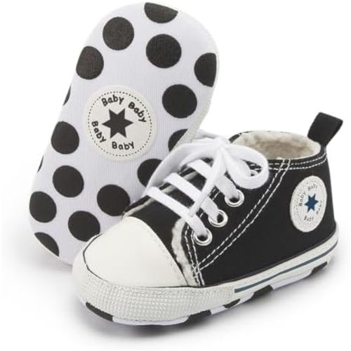 KIDSUN Unisex Baby Boy Girl Canvas Sneaker Soft Sole Infant Lace up Newborn Ankle Toddler First Walkers Crib Shoes