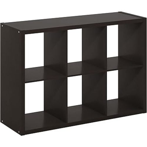 Furinno Cubicle Open Back Decorative Cube Storage Organizer, 6-Cube, Dark Oak