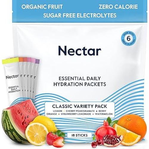 Nectar Hydration Packets - Electrolytes Powder Packets - No Sugar or Calories - Organic Fruit Liquid Daily IV Hydrate Packets for Dehydration Relief and Rapid Rehydration (Variety 18 Pack)