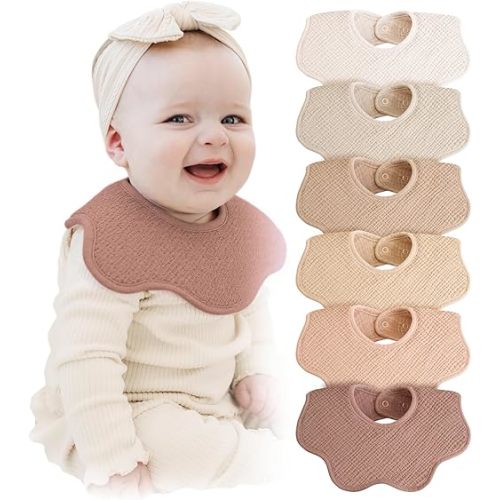 Konssy Muslin Baby Bibs 100% Cotton Absorbent Bandana Drool Bibs for Teething and Drooling, 6-Pack for Baby Boys & Girls