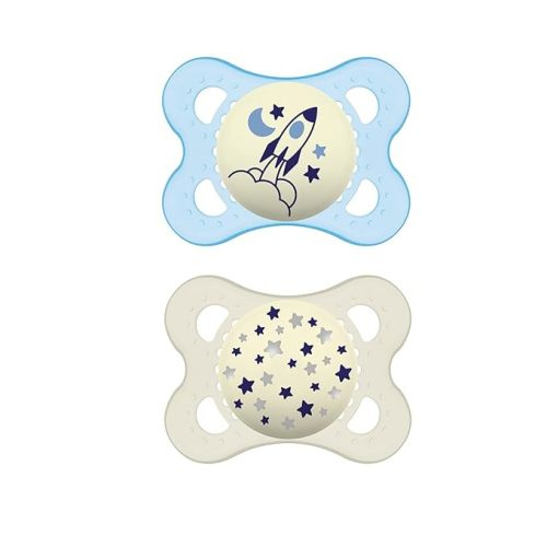MAM Night Pacifiers 0-6 Months, Best for Breastfed Babies, Glow in the Dark, Baby Boy, 2 Count - 2-Pack - Animal Print