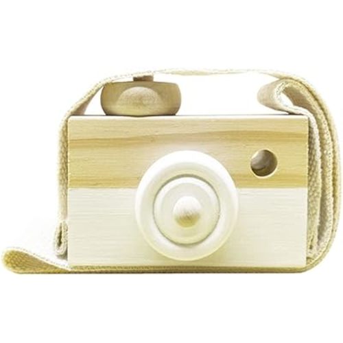 Baby Toy Wooden Mini Camera Toy, Baby Kids Cute Mini Sharpe Toy, Neck Hanging Photographed Props for Baby Toddlers Children Kids' Room Hanging Decor Gift (White)