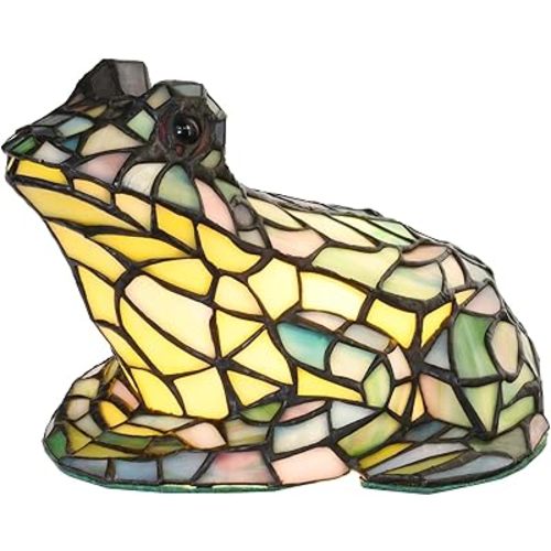 Bieye L10829 Frog Table Lamp Tiffany Style Stained Glass Accent Night Light for Home Décor Nursery Bedside (Multi-Colored)