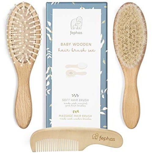 Wooden Baby Hair Brush and Comb Set for Newborns and Toddlers Girl ; Boy ; Natural Soft Goat Bristles Hairbrush Ideal for Cradle Cap ; Wood Bristles Baby Brush ; Perfect Baby Shower and Registry Gift