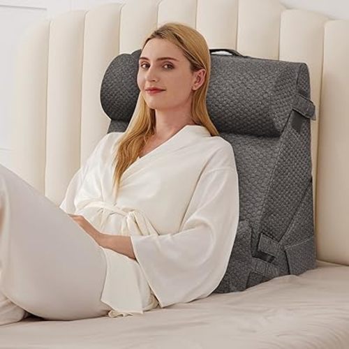 Orthopedic Bed Wedge Pillow Set 4Pcs, Adjustable Memory Foam, Pillow Wedge for Post Surgery, Back Pain Relief, Triangle Pillows for Acid Reflux, Snoring, GERD, Dark Grey