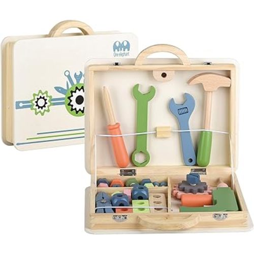 43 Pcs Wooden Tool Box Building Tools Sets Pretend Play Toys for Toddlers Construction Toy Role Play Set for 3 4 5 Year Olds Boys Girls