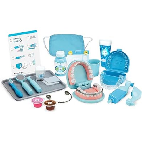 Melissa & Doug Super Smile Dentist Kit With Pretend Play Set of Teeth And Dental Accessories (25 Toy Pieces) Pretend Dentist Play Set, For Kids Ages 3+