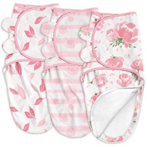 Gllquen Baby 3-Pack Baby Swaddles with Zipper 0-3 Months - Newborn Wearable Sleep Sacks Blanket Wrap for Girls, Pink Floral