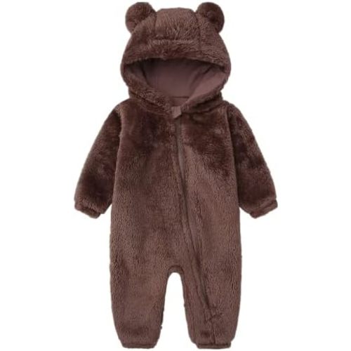 CAHL&FAUO Newborn Snowsuit Baby Cartoon Bear Onesie Warm Fleece Hooded Romper Jumpsuit
