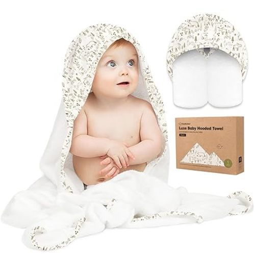 KeaBabies Hooded Baby Towel for Newborn - Viscose Derived from Bamboo Large Baby Bath Towels with Hood for Boys, Girls, Toddler, Extra Absorbent & Soft Newborn Bath Essentials (Wildwood, Regular)
