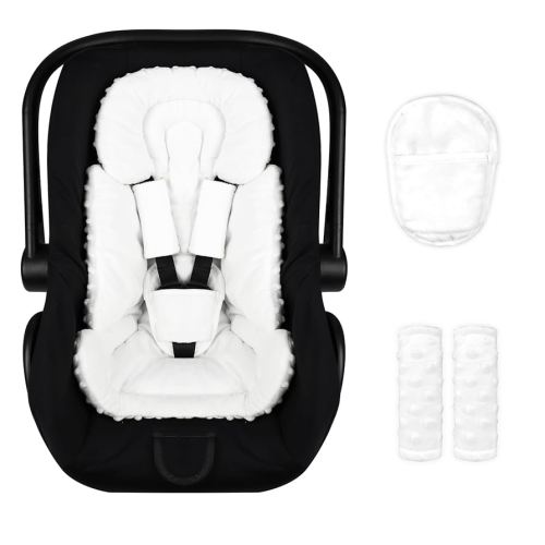 Infant Car Seat Insert Boy Girl, 3 in 1 Newborn Carseat Insert with Strap Pads, Car Seat Head Support for Baby Strollers, Swings, and Bouncers, Comfortable and Machine Washable, White