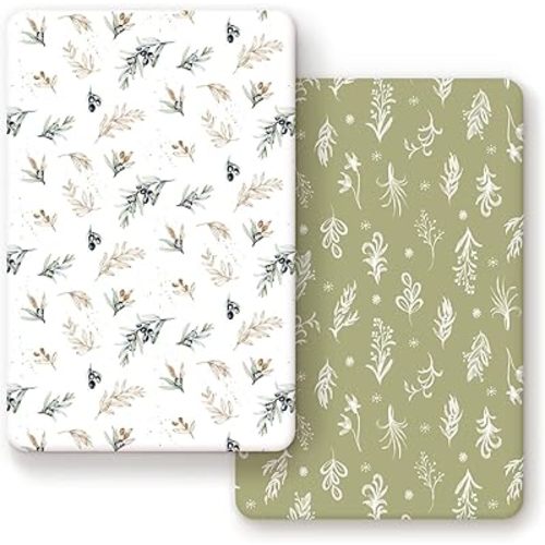 Pack n Play Sheets Fitted 2 Pack, Stretchy Ultra Soft Jersey Knit Pack and Play Sheets, Universal Fitted Portable/Mini Crib Mattresses Snug and Safe, Oliver Flora for Boy and Girl