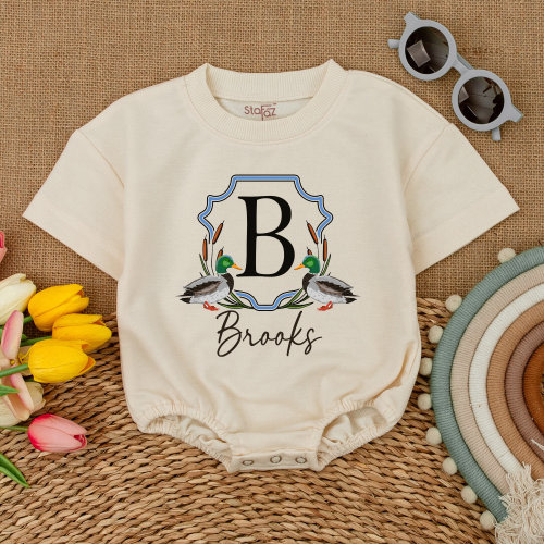 Custom Mallard Ducks Romper, Duckling Baby Bodysuit, Daddy&#39;s Hunting Buddy, Duck Lover, Short Sleeve Bubble Romper, Trending Animal Shirt