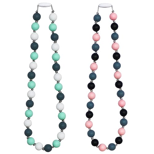 Chew Necklaces for Sensory Kids Boys, Chewy Necklace Sensory Toys for Kids Adults with Autism, ADHD, SPD, 2 Pack Silicone Chew Necklace Reduce Chewing Biting Fidgeting