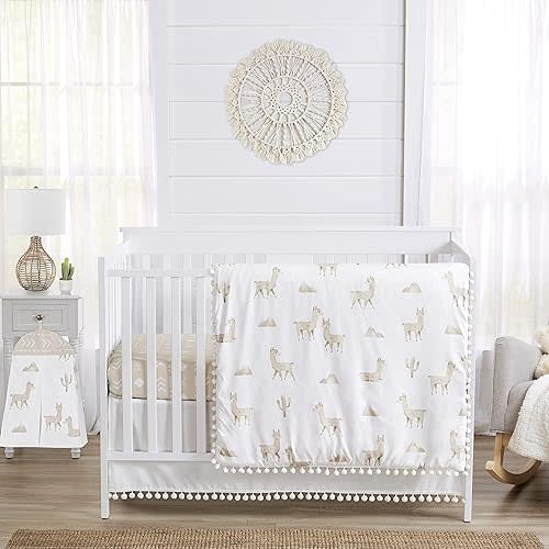 Sweet Jojo Designs Boho Llama Baby Boy Girl Nursery Crib Bedding Set - 4 pieces - Gender Neutral Beige Taupe Tan Bohemian Southwest Watercolor Mountain Cactus Alpaca Farmhouse Animal Aztec Geometric