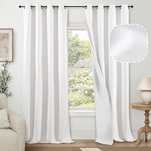 Blackout Curtains for Living Room 84 Inch Length 2 Panels Set, Thermal Insulated 100% Black Out Privacy Soundproof Grommet Farmhouse Linen Window Curtains for Bedroom Darkening, White, Each 52”Wide