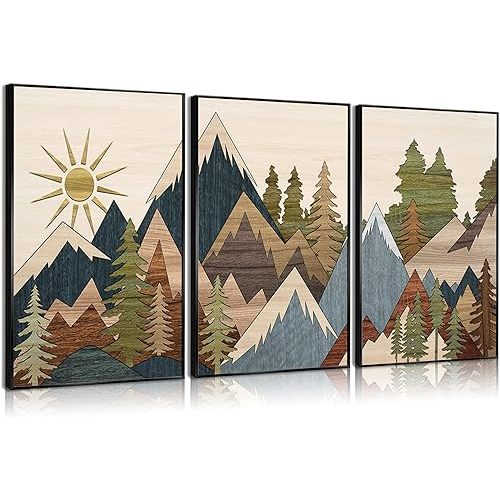 3Pcs Boho Mountain Wall Art Southwest Canvas Posters Prints Mid Century Modern Pictures Forest Painting Farmhouse Wall Decor for Living Room Bedroom 12x16in Unframed