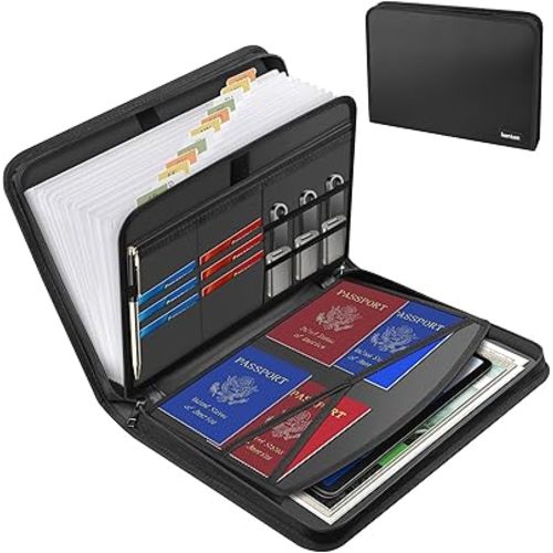 Hontom Accordion File Organizer,13 Pockets Fireproof Expanding File Folder with Multi Pockets,Portable Business Fire Safe Storage Document Organizer Folder with Zipper for Documents and File