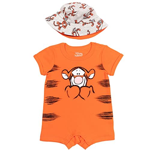 Disney Lion King Mickey Mouse Winnie the Pooh Jack Skellington Lilo & Stitch Baby Romper & Bucket Sun Hat Newborn to Infant