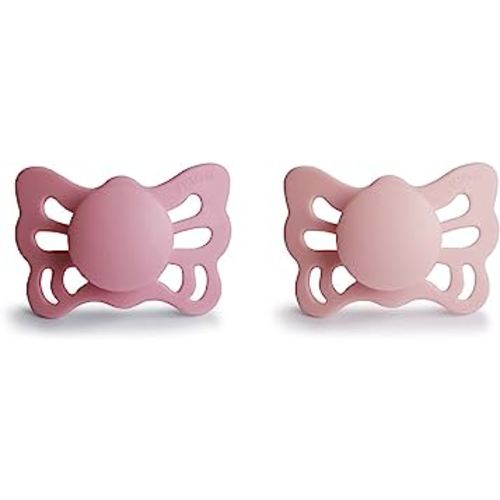 FRIGG Butterfly Anatomical SilkySoft Silicone Baby Pacifier | Made in Denmark | BPA-Free (Cedar/Baby Pink, 0-6 Months)