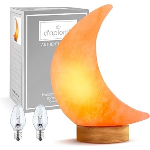 d'aplomb 100% Authentic Natural Himalayan Salt Lamp; Hand Carved Moon Pink Crystal Rock Salt from Himalayan Mountains; Dimmer Cord; 5 lbs