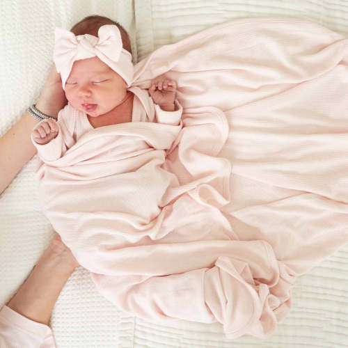 Pearl Pink Bamboo Waffle Knit Large Bow Headwrap