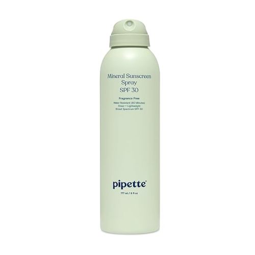 Pipette Baby Mineral Sunscreen Spray SPF 30, Broad Spectrum with Non-Nano Zinc Oxide, Water Resistant UVB/UVA Non-Toxic Sun Protection for Kids & Sensitive Skin, 6 oz