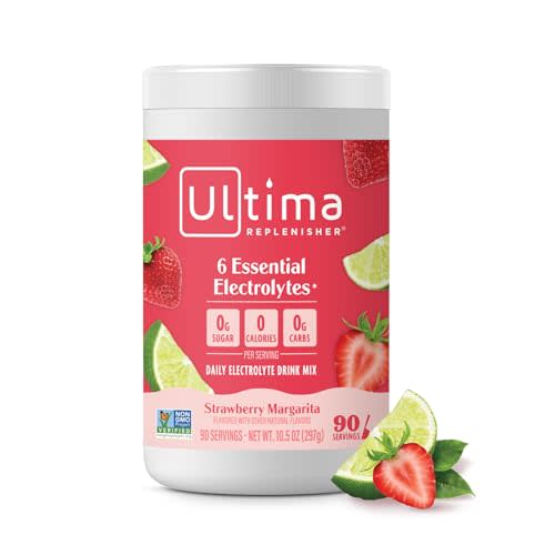Ultima Replenisher Daily Electrolyte Powder Drink Mix – Strawberry Margarita, 90 Servings – Hydration Powder with 6 Key Electrolytes and Trace Minerals – Keto Friendly, Non-GMO and Sugar-Free