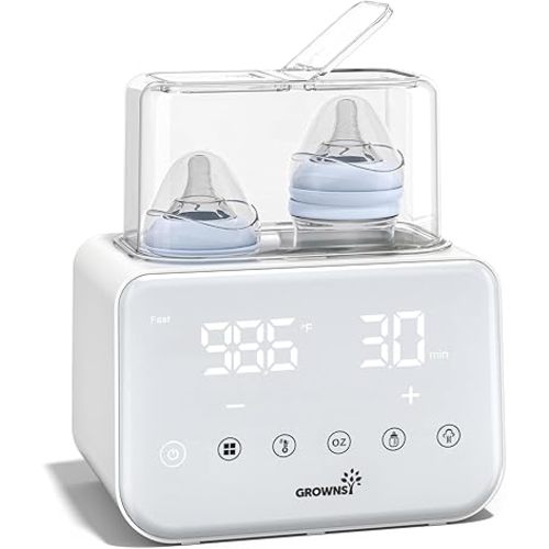 Baby Bottle Warmer, Grownsy 10-in-1 Fast Bottle Warmer Accurate Temp Control, with LCD Display, Timer, Defrost, Sterili-zing, Keep 24H, Double Bottle Warmer for Breastmilk& Formula, Heat Baby Food