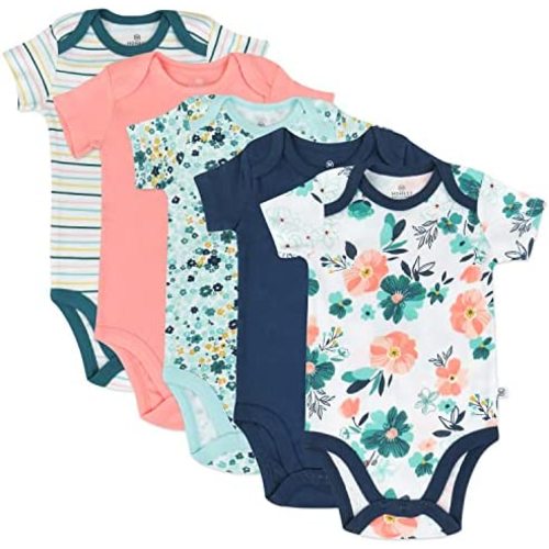 HonestBaby 5-pack Short Sleeve Bodysuits One-piece 100% Organic Cotton for Infant Baby Girls