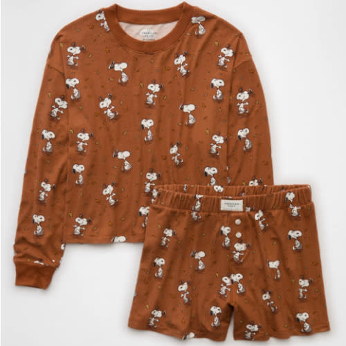 AE Snoopy Fall Leaves Plush PJ Set
