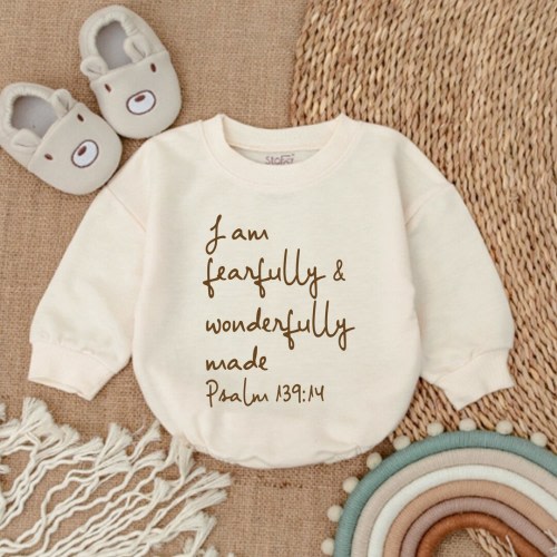Christian Baby Bodysuit - I Am Fearfully and Wonderfully Made Jesus Romper-Newborn Outfit- Newborn Clothes-Baby Shower Gift- Bubble Romper
