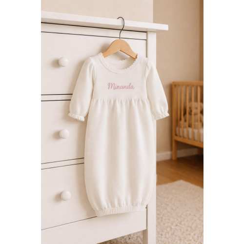 Monogram embroidered Knit Newborn Gown- Personalized Going Home Outfit