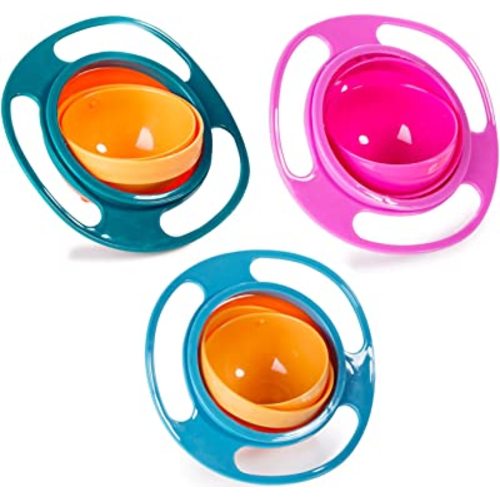 Berry President Magic Bowl 360 Degree Rotation Spill Resistant Gyro Bowl with Lid For Toddler Baby Kids Childre (Pink+Blue+Green)