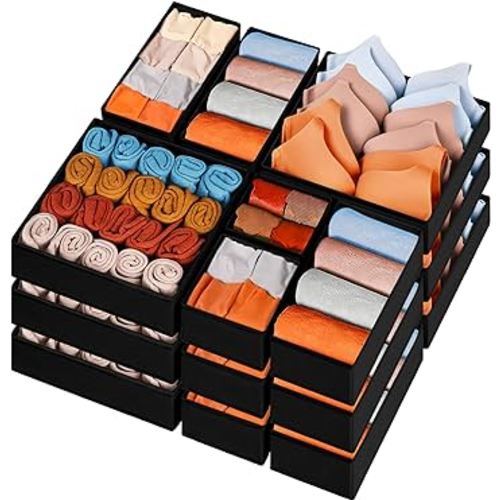 Criusia Closet Drawer Organizer Clothes 15 Pack - Dresser Organizer for Nursery Bedroom Bathroom - Baby Clothes Organizer Dividers Fabric Bins & Nursery Organization, Organizador de Ropa (Black)