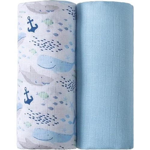 2 Pack Muslin Swaddle Blankets for Newborn, 36 x 40 inches Muslin Baby Receiving Blankets for Boys and Girls，Baby Newborn Gifts