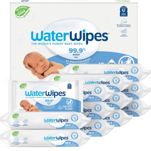 WaterWipes Plastic-Free Original Baby Wipes, 99.9% Water Based Wipes, Unscented & Hypoallergenic for Sensitive Skin, 60 Count (Pack of 12)