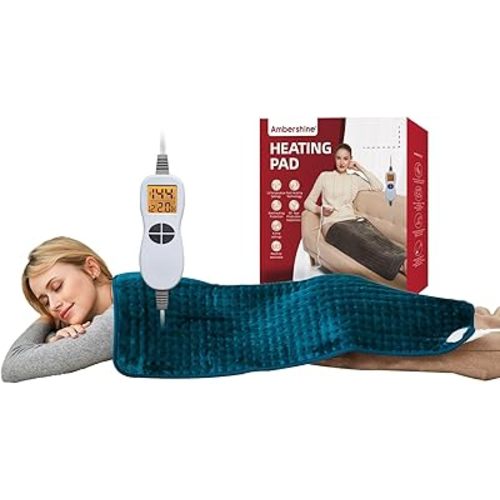 Ambershine 17''x33'' XXXL King Size Heating Pad with 12 Temperature Settings & 4 Auto-Off Countdown Timers, Pain Relief for Back/Neck/Shoulders/Abdomen/Legs, Christmas Gifts for mom dad (Dark Teal)