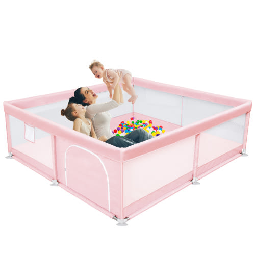 TEAYINGDE Baby Playpen Large Play Yard Fence for Toddlers,47"x47" Pink
