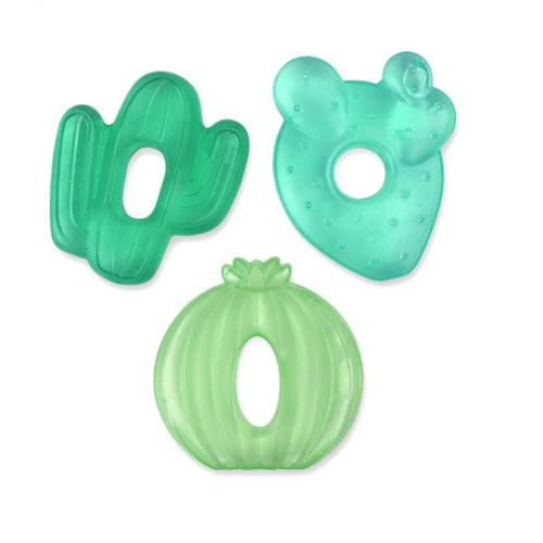 Itzy Ritzy Water-Filled Teethers - Cold Cutie Coolers Textured On Both Sides to Massage Sore Gums & Emerging Teeth - Can Be Chilled in Refrigerator, Set of 3 Green Cactus Water Teethers