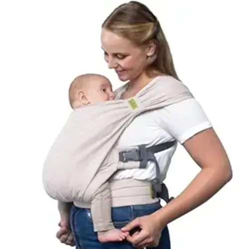 Boba Bliss Pre-Wrapped Baby Carrier with Buckle - Newborn to 7-35 lbs Light, Breathable & Easy to Adjust Hybrid Infant Sling & Toddler Carrier - Certified Hip-Healthy for 0-18 Months - Organic Stone