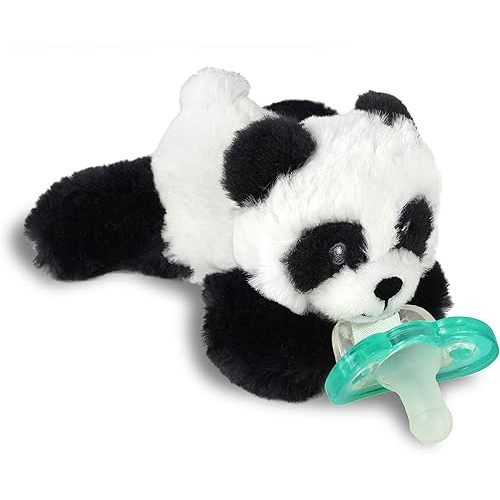 RaZbaby JollyPop Pacifier, Holder w/Detachable Baby Pacifier, Stuffed Animal RaZbuddy, All Ages 0M+, 100% Medical Grade USA Made Silicone Pacifier, Machine Washable, Textured & Easy to Hold – Panda