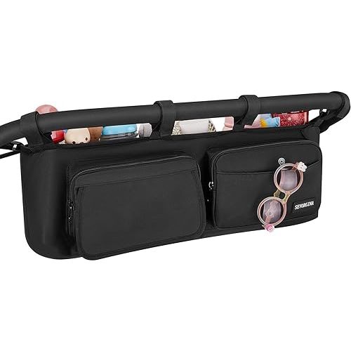 Double Stroller Organizer with 11 Compartment for Bob Duallie, Baby Jogger City Mini GT2, Double Jogging Stroller Caddy, Parent Console with 2 Insulated Pocket, Front & Back Pockets, Travel Essentials