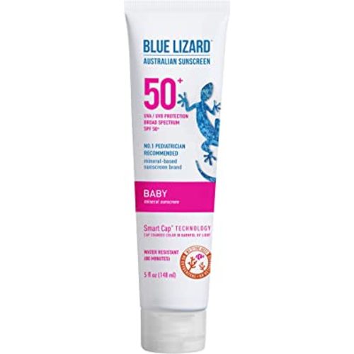 Blue Lizard BABY Mineral Sunscreen with Zinc Oxide, SPF 50+, Water Resistant, UVA/UVB Protection with Smart Cap Technology - Fragrance Free, , 5 oz. Tube