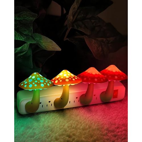 Mushroom Night Light Plug in - Manual Color Changing Shifting LED Mushroom Nightlight Wall Lamp - Cute Unique Fun Cool Weird Colorful Glow Shroom Decor Room Nursery Bed Bedroom Bathroom Kids Adults