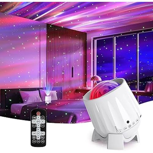 Northern Lights Projector, Rechargeable Battery Star Night Light with Bluetooth Speaker, White Noise Sleep Aid & Timer, Bedroom Galaxy Projector Decor, Gift for Kids, Adults