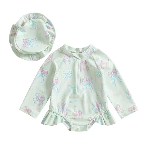 Covvoliy Infant Baby Girl Swimsuit One Piece Long Sleeve Zip Swimwear Bathing Suit Beach Wear