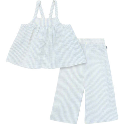 2-Piece Infant & Toddler Girls Light Blue Stripe Cropped Pants Set