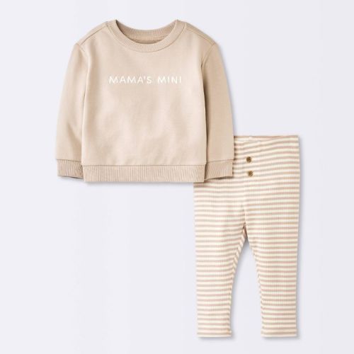 Baby Boys' 2pc Mama's Mini Embroidered Sweatshirt Set - Cloud Island™ Tan