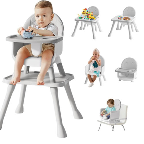 6 in 1 Baby High Chair for Babies and Toddlers, Booster Seat, Kids Learning Table & Chair (Grey)